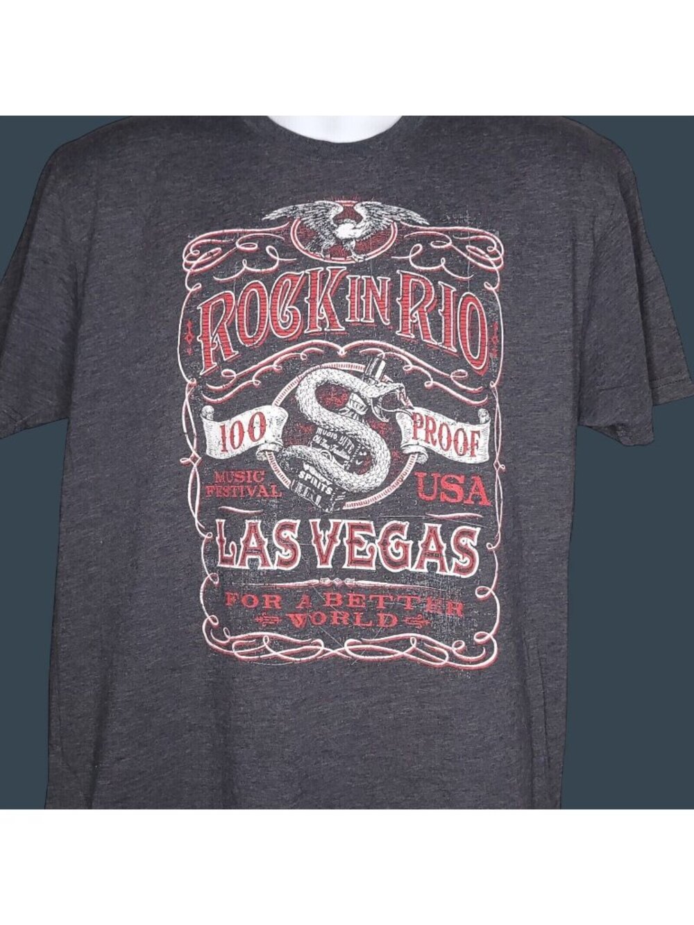 Rock In Rio Las Vegas Graphic Tee Large Gray Cotton Blend USA Short Sleeve